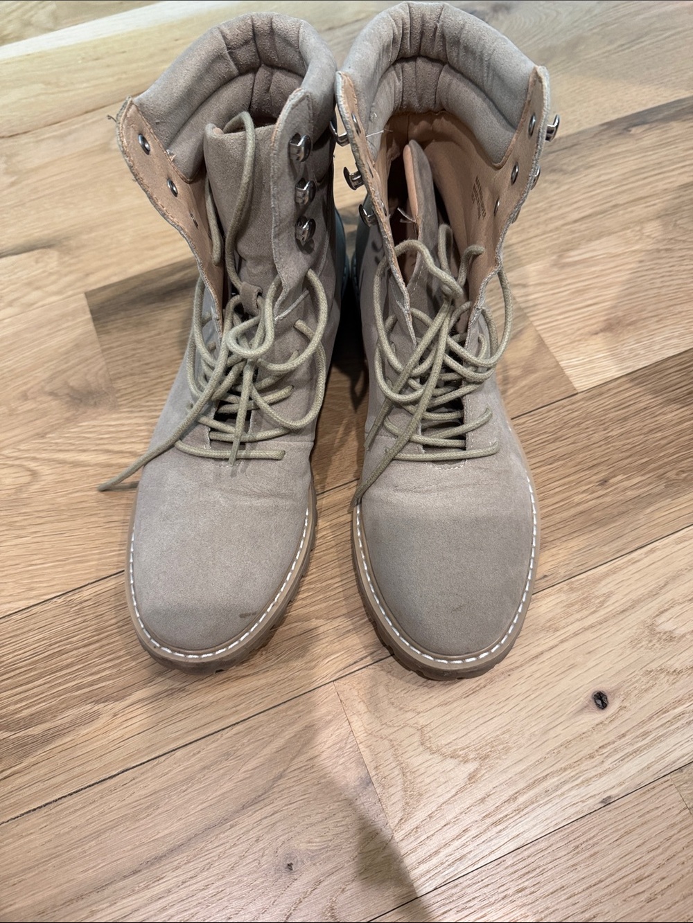 Neutral Suede Lace-Up Combat Boots